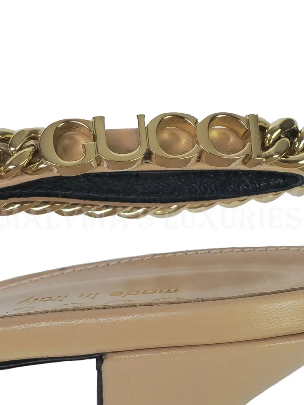 GUCCI SHOES SIGNORIA LEATHER w LOGO CHAIN SLINGBACK PUMPS sz 38.5 8.5 - Picture 14 of 17